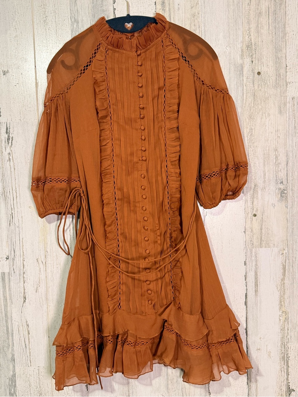 ASOS Design Rust Brown Boho Pleated Button Down Mini Dress Size 4